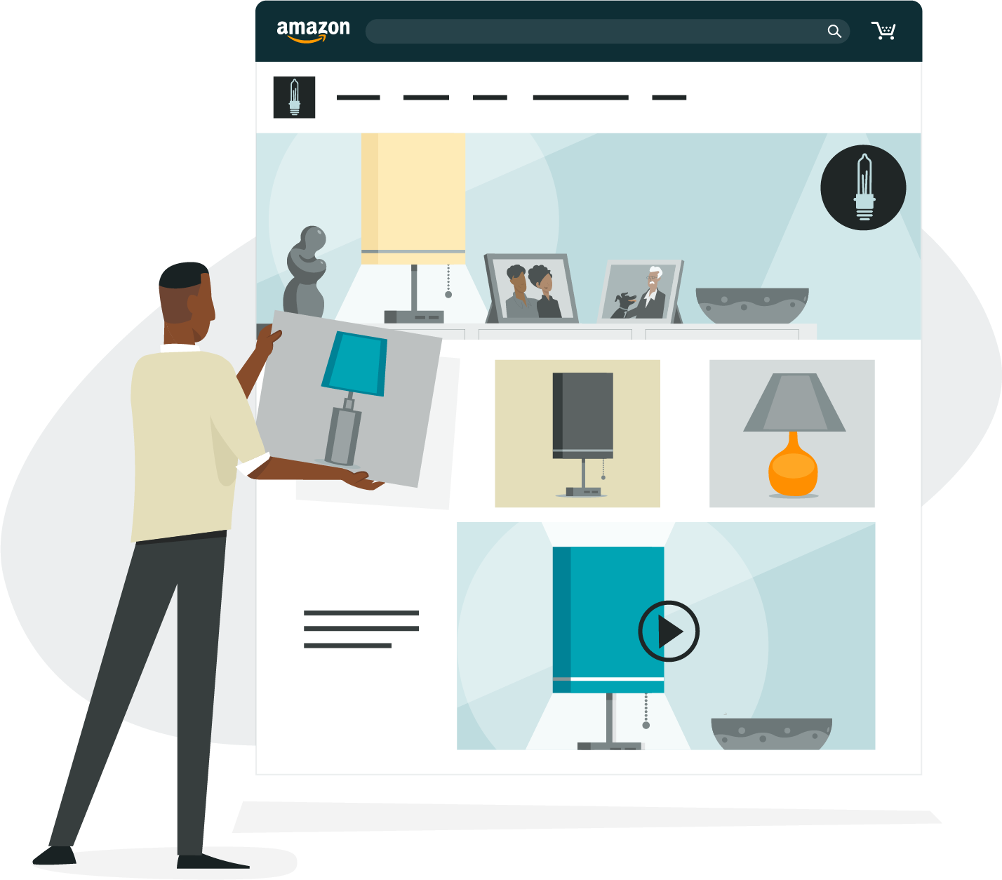 아마존 웹페이지를 구성 중인 일러스트